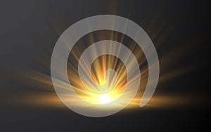 Sunrise. Sunlight special lens flash light effect on transparent background. Effect of blurring light. Vector Illustration