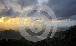 sunrise and sunray in the mountain