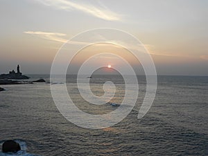 Sunrise, sunset, Cape comorin, Kanyakumari, Tamilnadu