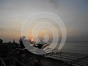 Sunrise, sunset, Cape comorin, Kanyakumari, Tamilnadu