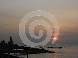 Sunrise, sunset, Cape comorin, Kanyakumari, Tamilnadu