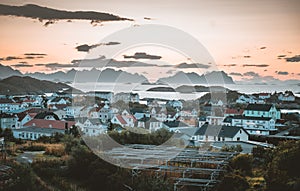 Sunrise and Sunset at Henningsvaer, fishing village located on several small islands in the Lofoten archipelago, Norway