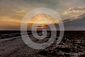 Sunrise or sunset on the salt lake Bulukhta (Russia