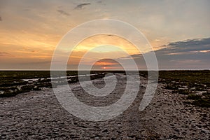 Sunrise or sunset on the salt lake Bulukhta (Russia