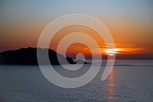 Sunrise Sunset Sun Sunny Ocean. Beautiful Nature Orange Background.Colorful Artistic Wallpaper.