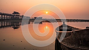 Sunrise and sunset at U bein bridge Amarapura, Mandalay, Myanmar. photo