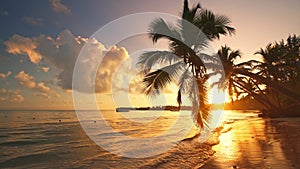 Sunrise or sunset view of Palm tree and beautiful tropical beach seamless loop footage. Never ending video