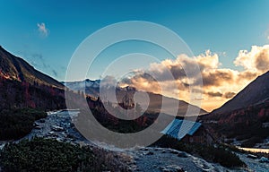 Sunrise in the Tatra mountains at a mountain hut