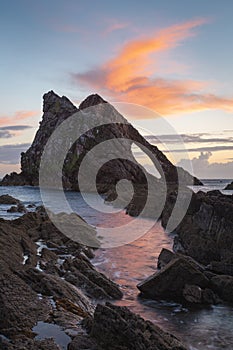 Sunrise time by the Bow Fiddle Rock in Scotland