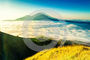 Sunrise on the top of mountain Batur volcano / bali, Indonesia