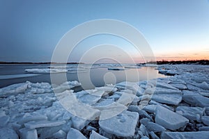 Sunrise in Toronto's Cherry Beach during winter