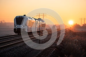 Sunrise train in the countryside