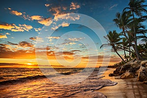 Sunrise on a tropical island. Landscape of paradise tropical isl photo