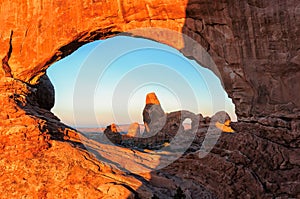 Sunrise at Turret Arch Trough North Window, Arches National Park