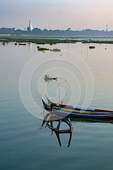 Sunrise on U Bein bridge near Mandalay in Myanmar