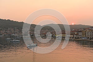 Sunrise in Vela Luka on island Korcula, Croatia. photo