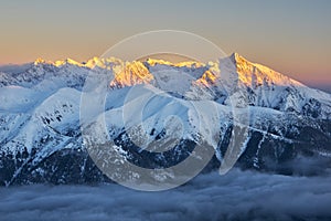 Sunrise from Velka Kamenista mountain at West Tatras