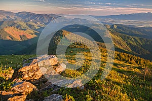 Sunrise from Velky Bok mountain during summer