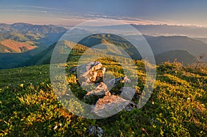 Sunrise from Velky Bok mountain during summer