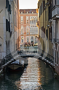 Sunrise in Venice at canal near Academia bridge