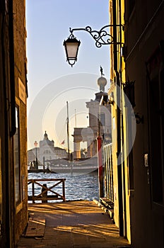 Sunrise in Venice at canal near Academia bridge