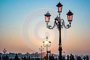 Sunrise in Venice. View of the Venetian lagoon from San Marco square