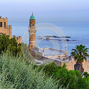 Sunrise view of the Al-Bahr Mosque, Jaffa