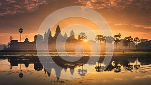 Sunrise view of ancient temple complex Angkor Wat Siem Reap, Cambodia