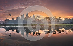 Sunrise view of ancient temple complex Angkor Wat Siem Reap, Cambodia