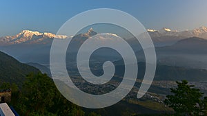 Sunrise view of Annapurna & Himalaya mountain ranges from Sarangkot, Nepal