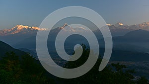 Sunrise view of Annapurna mountain ranges from Sarangkot, Nepal