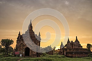 Sunrise view with Buddhist Temples in Bagan Myanmar