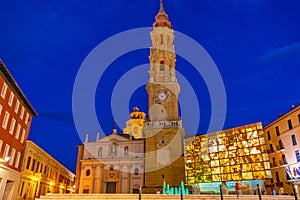 Sunrise view of catedral del salvador de zaragoza in Zaragoza, S