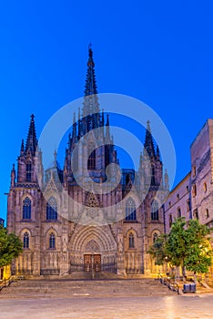 Sunrise view of the cathedral of Barcelona, Spain