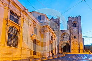 Sunrise view of the cathedral in Lisbon, Portugal