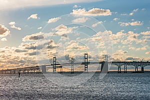 Sunrise view of the Chesapeake Bay Bridge from Sandy Point State Park, in Annapolis, Maryland photo