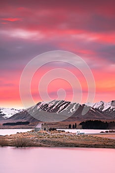 Sunrise view of the Church Of Good Shepherd in late winter