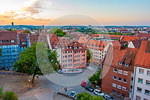 Sunrise view of of colorful facades at Nurnberg, Germany.