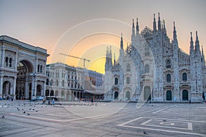 Sunrise view of Duomo cathedral in Milano, Italy