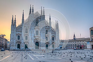 Sunrise view of Duomo cathedral in Milano, Italy