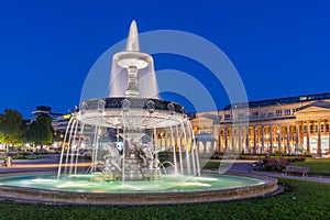 Sunrise view of a fountain at Schlossplatz in Stuttgart, Germany