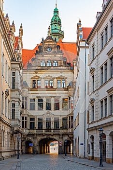 Sunrise view of Georgentor in German town Dresden photo