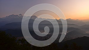 Sunrise view of Himalaya mountain ranges from Sarangkot, Nepal