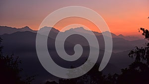 Sunrise view of Himalaya mountain ranges from Sarangkot, Nepal