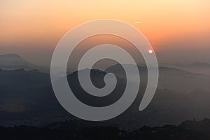 Sunrise view of Himalaya mountain ranges from Sarangkot, Nepal