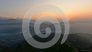 Sunrise view of Himalaya mountain ranges from Sarangkot, Nepal