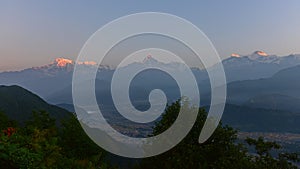 Sunrise view of Himalaya mountain ranges from Sarangkot, Nepal