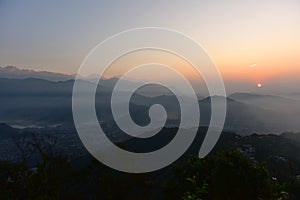 Sunrise view of Himalaya mountain ranges from Sarangkot, Nepal