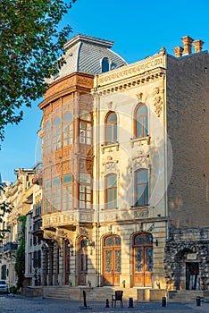 Sunrise view of a historical street in Baku, Azerbaijan