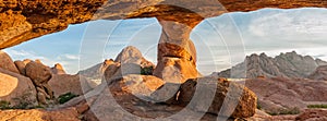 Sunrise view from inside the main rock arch at Spitzkoppe